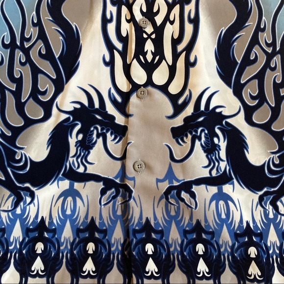 90s Dragon Fire Flames Geometric Button Shirt Polyester Medium - Picture 7 of 8